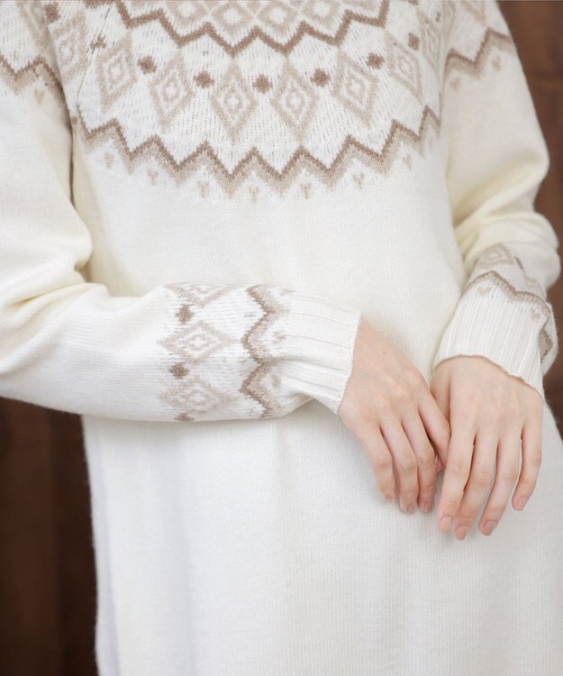 Tiaclasse L 【洗える】ノルディック柄ニットチュニック オフホワイト