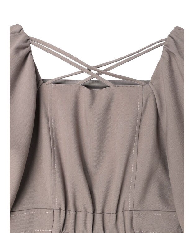 earth music&ecology 配色ステッチパフスリーブワンピース Black