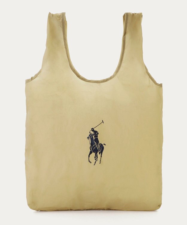 MOONBAT POLO RALPH LAUREN(ポロ ラルフローレン)ポロポニー ポケッタブル レインバッグ Mサイズ 無地 ストラップベルト付き ベージュ