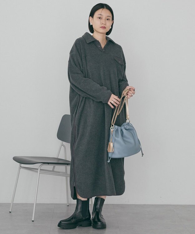 AMERICAN HOLIC ハーフスナップフリースワンピース Charcoal Gray