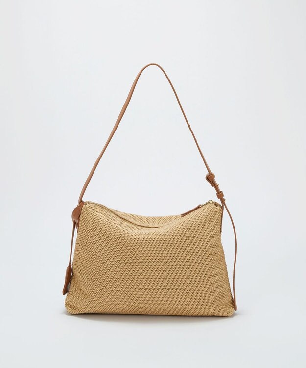 TOPKAPI 【Breath TOPKAPI】レザーコンビ 雑材風 シンプル ショルダーバッグ チャーム付き ベージュ