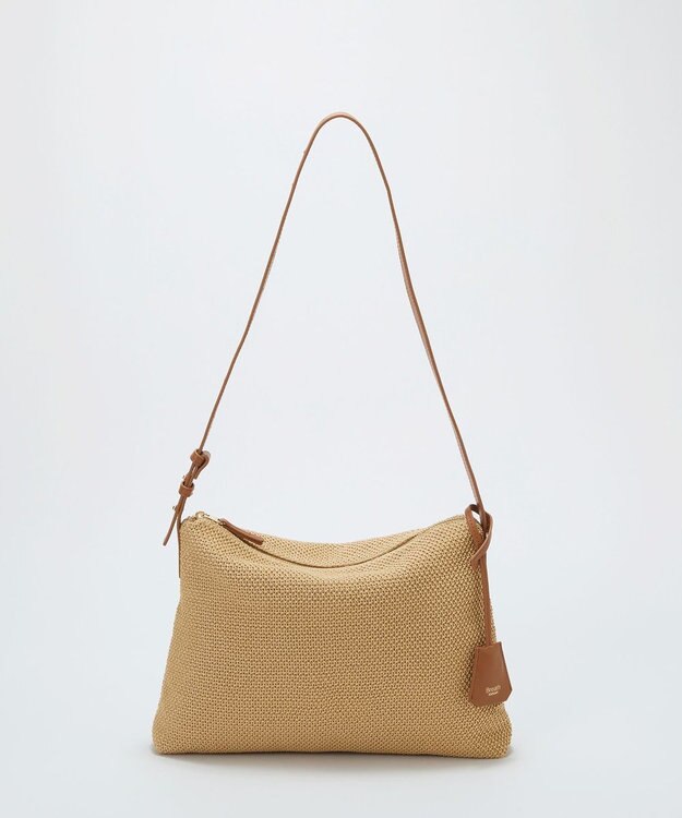 TOPKAPI 【Breath TOPKAPI】レザーコンビ 雑材風 シンプル ショルダーバッグ チャーム付き ベージュ