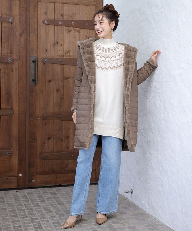 Tiaclasse L 【洗える】ノルディック柄ニットチュニック オフホワイト