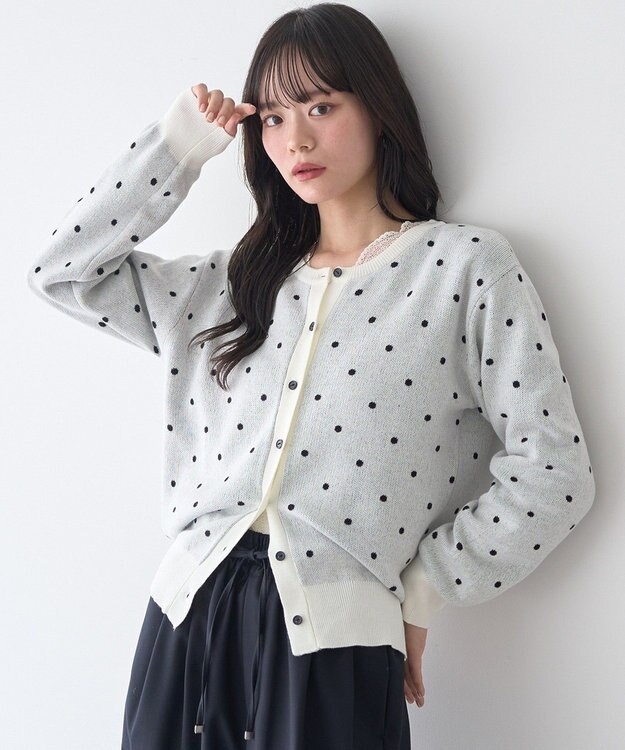 earth music&ecology ドットジャガードカーディガン Ivory