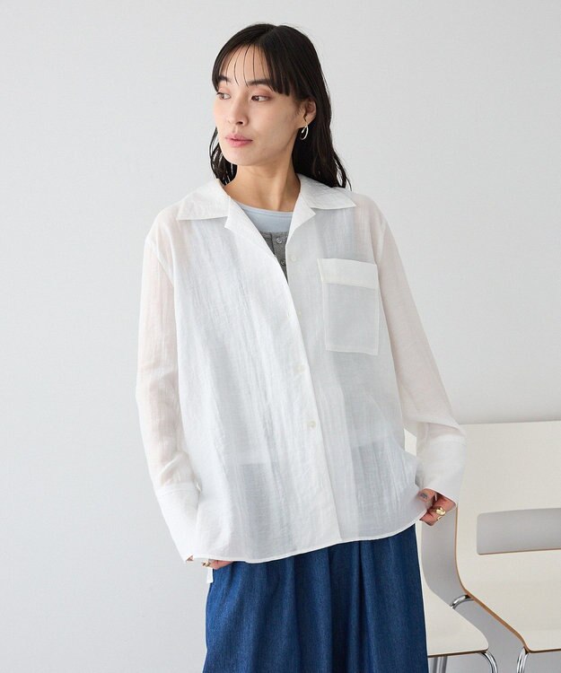 CRAFT STANDARD BOUTIQUE シアーオープンカラーシャツ White