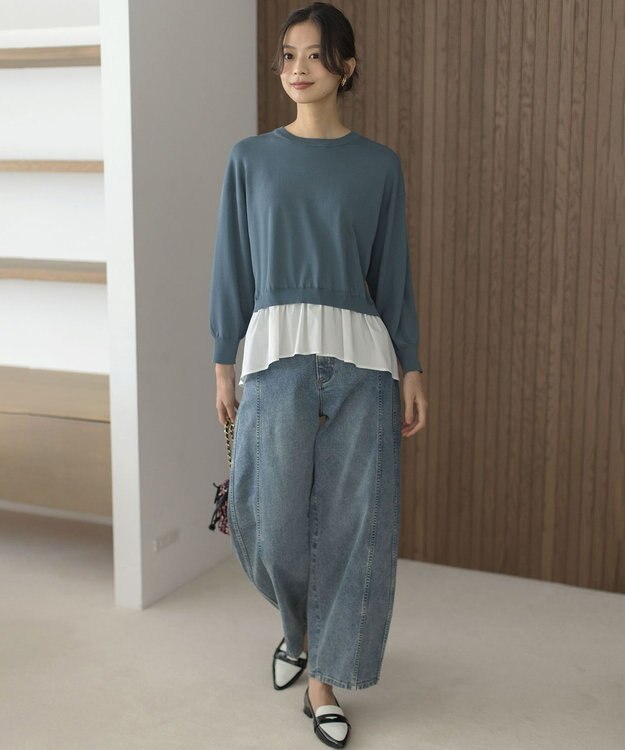 組曲 ストレッチクリアドッキング ニットプルオーバー チャコールブルー系