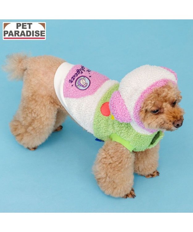 PET PARADISE ディズニー トイ・ストーリー バズ もこもこ パーカー 小型犬 ホワイト×ライム
