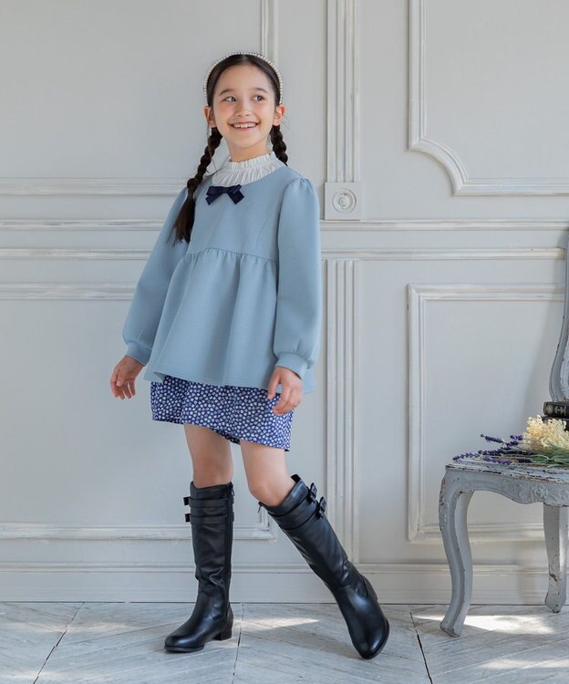 組曲 KIDS 【150-160㎝】ボウタイリボン トップス サックス系