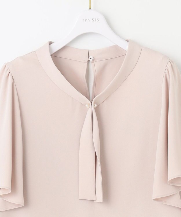 ANY SIS S 【洗える】パール調ボウタイ ブラウス ローズグレー