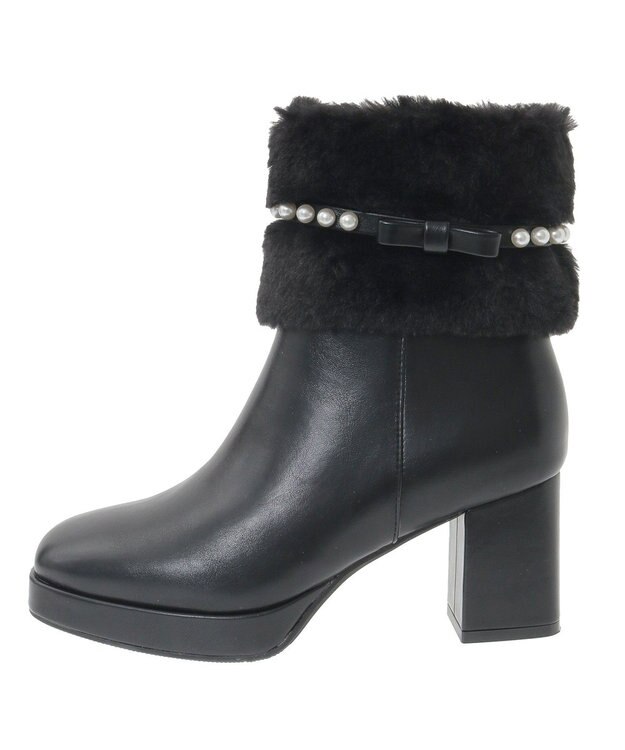 Maison de FLEUR パールリボンファーブーツ Black