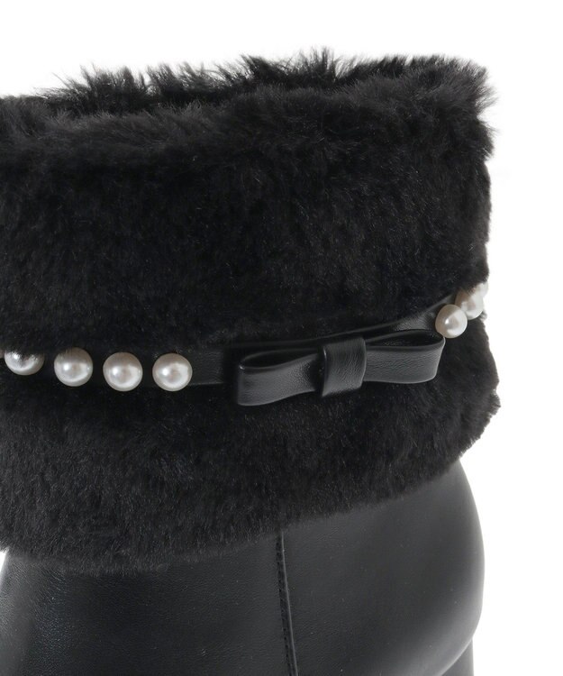 Maison de FLEUR パールリボンファーブーツ Black