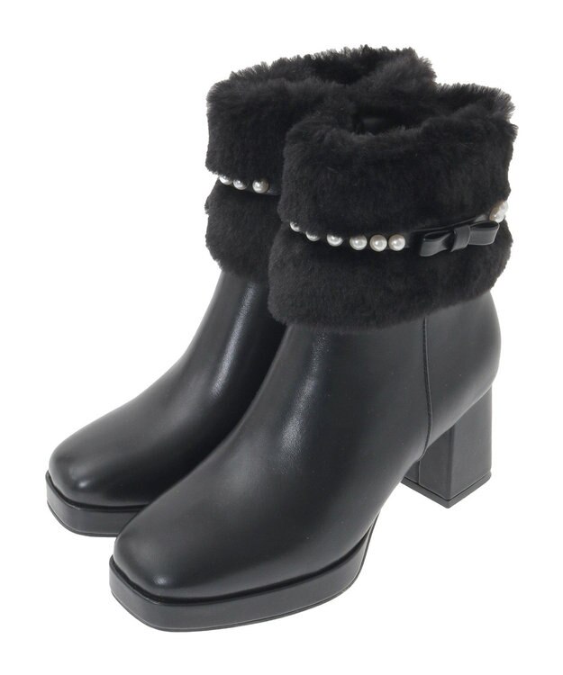 Maison de FLEUR パールリボンファーブーツ Black