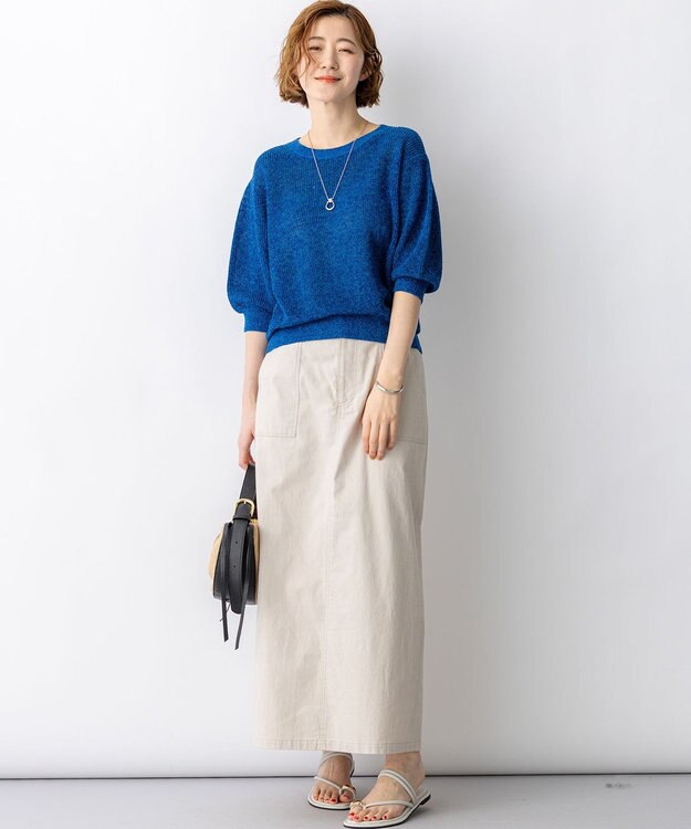 23区 L 【先行予約】スラブツイルストレッチ Iライン スカート ベージュ