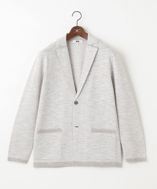 JOSEPH ABBOUD 【軽い/洗える】スラブギマボーダーニットカーディガン ライトグレー系1