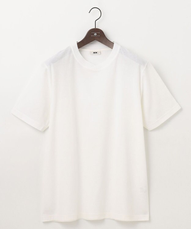 JOSEPH ABBOUD 【キングサイズ・吸水速乾】リーフ柄ジャガード クルーネック Tシャツ ホワイト系