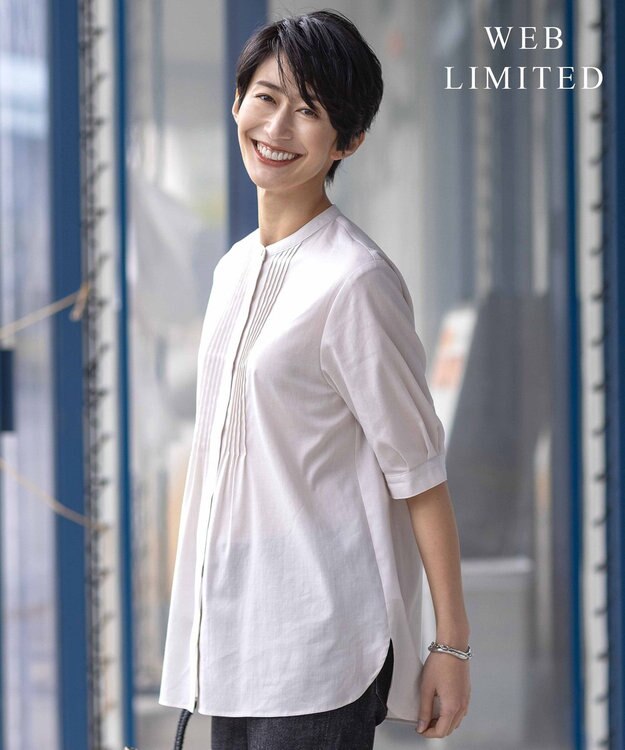 J.PRESS LADIES 【WEB限定カラーあり・洗える】ラミーポプリン バンドカラー ブラウス ベージュ系