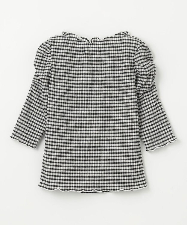 ANY KIDS シアー ギンガム 七分袖 Tシャツ ブラック