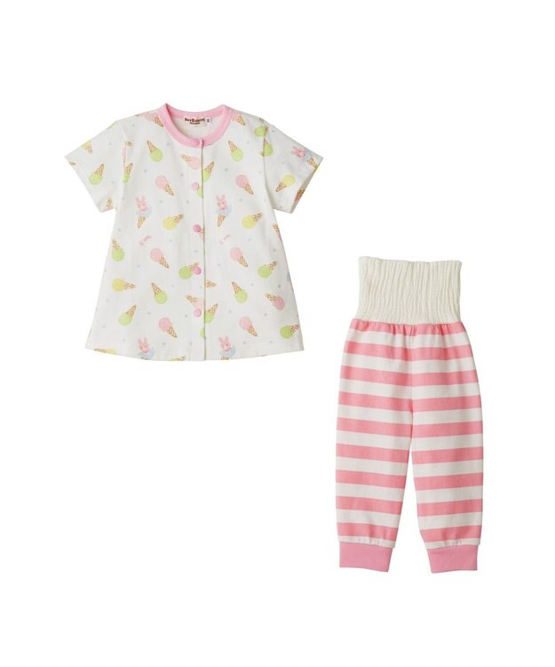 MIKI HOUSE HOT BISCUITS アイス柄 腹巻付き半袖パジャマ ピンク