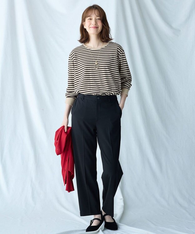 ANY リブポイントテールＴシャツ ベージュ×ブラック