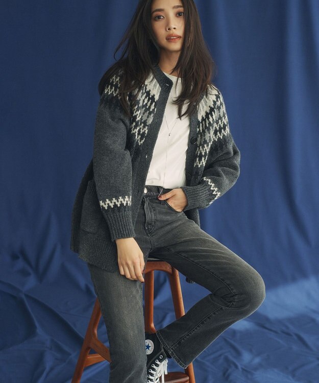 23区 フェアアイル カーディガン ライトグレー系