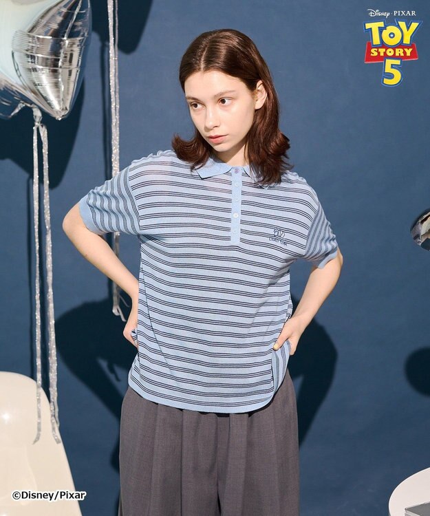 AMERICAN HOLIC 【TOY STORY 5】ボーダー半袖ニットポロ Blue