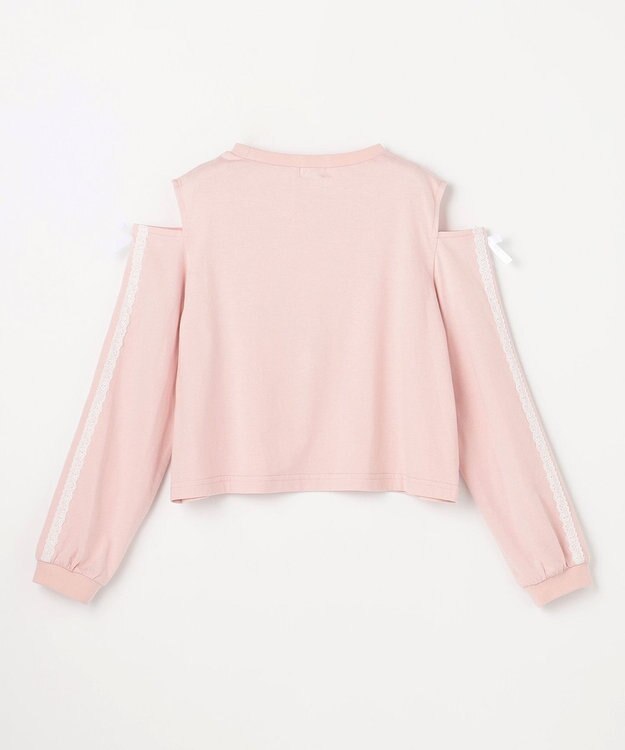ANY KIDS 肩開きライン入り リボン長袖Tシャツ ピンク
