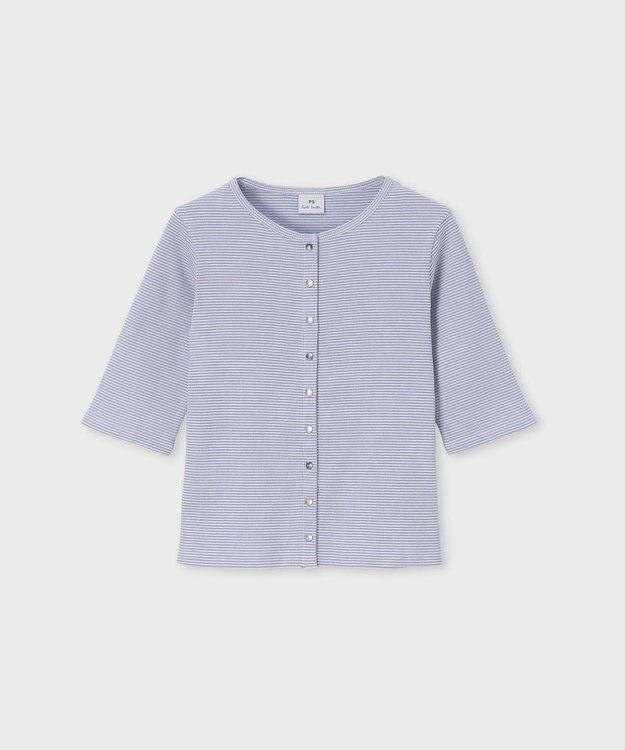 Paul Smith ボーダー ハーフスリーブ カーディガン グレイッシュブルー