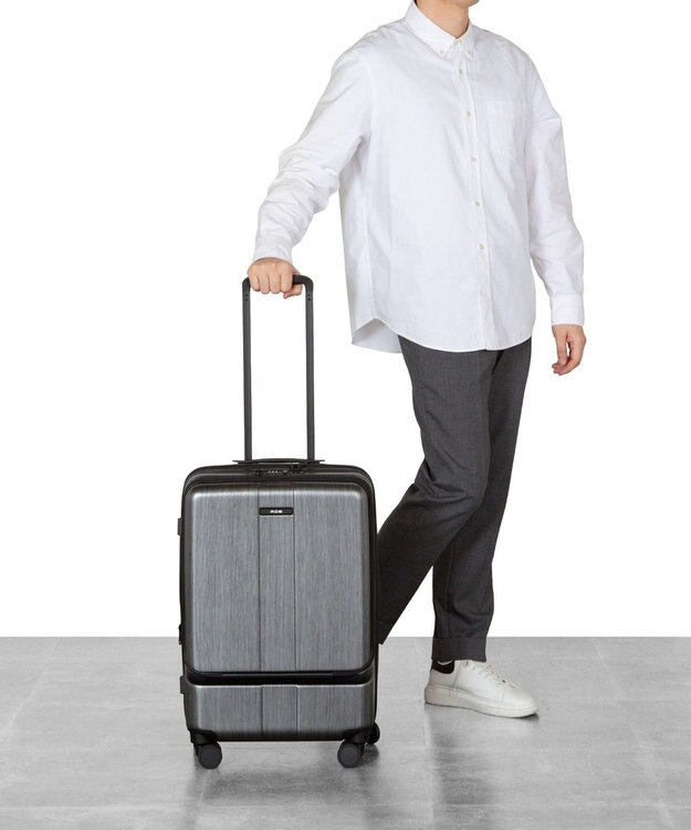 ACE BAGS & LUGGAGE ACE フォールズ スーツケー  4~5泊目安 フロントポケット・キャスターストッパー機能付き 06906 エース ガンメタリックヘアライン