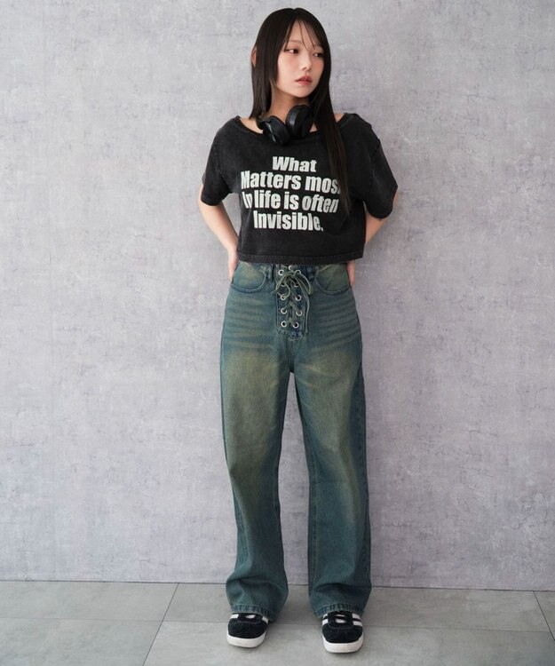 WEGO レースアップデニムパンツ デニム中濃加工色