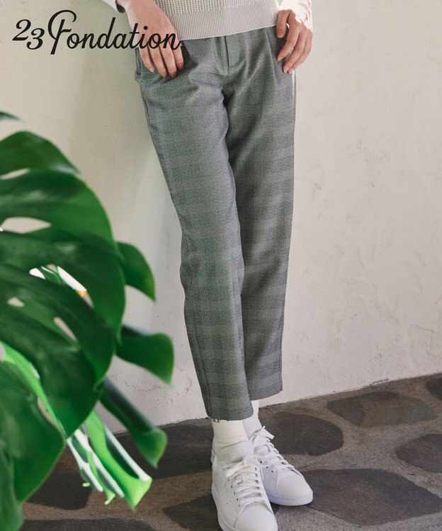 23区GOLF 【23Fondation/WOMEN】グレンチェック柄 テーパードパンツ ブラック系3