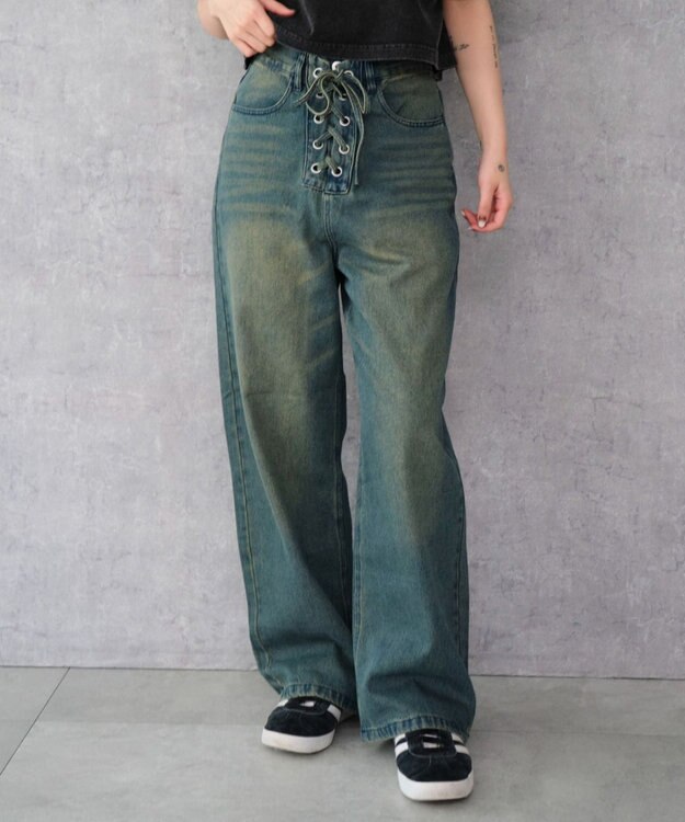 WEGO レースアップデニムパンツ デニム中濃加工色