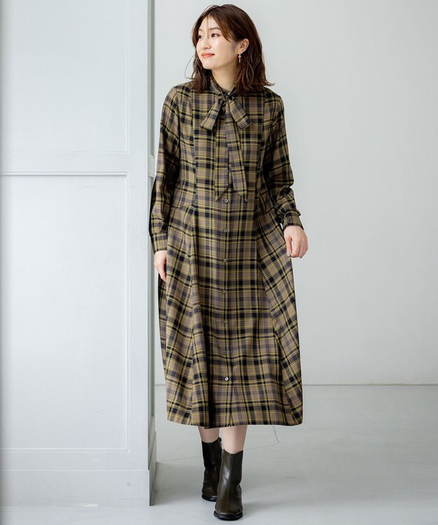 組曲 シアーツイルチェック ワンピース ダークブラウン系3