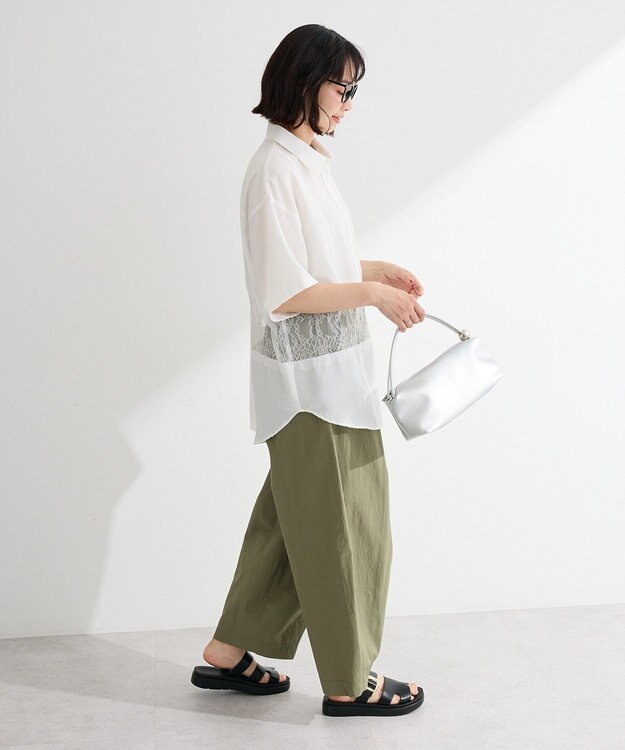 Green Parks レース切替５分袖シャツ White