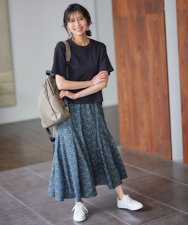 ANY 【洗濯機可能/ウエストゴム】プリントマーメイドスカート ネイビーフラワー