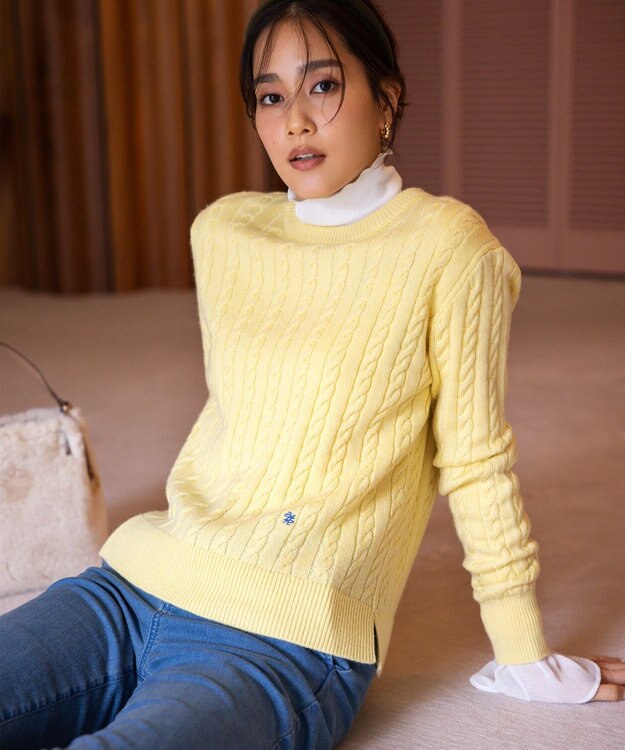 組曲 L カシミヤブレンドバルキーケーブル ニット イエロー系