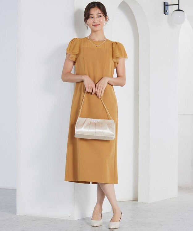 ANY SIS フリルスリーブペンシル ドレス マスタード