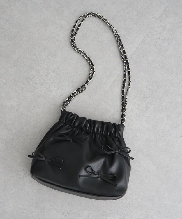 Green Parks ・ＱＵＯＮ　リボンチェーン巾着 Black