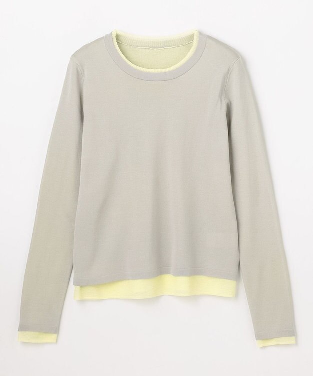 ANY カラーレイヤードニットTシャツ グレー×イエロー