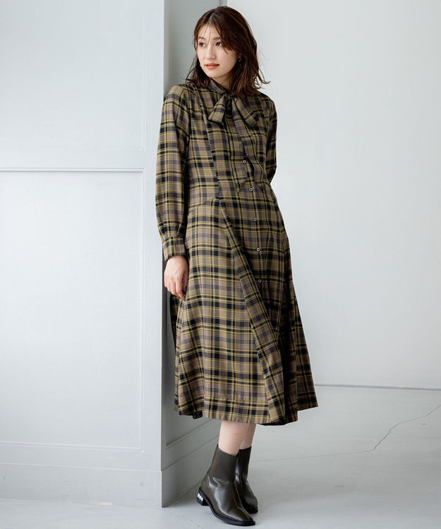 組曲 L シアーツイルチェック ワンピース ダークブラウン系3