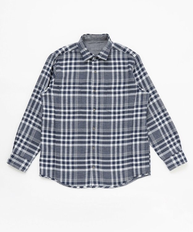 JOSEPH ABBOUD 【キングサイズ】リバーシブルチェック シャツ サックスブルー系