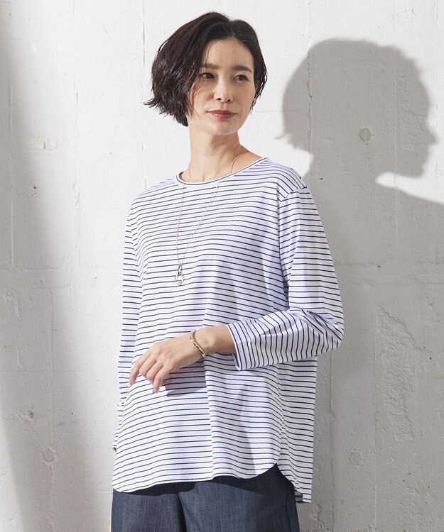 J.PRESS LADIES 【吸水速乾】ベーシックジャージー ボーダー カットソー ホワイト系1