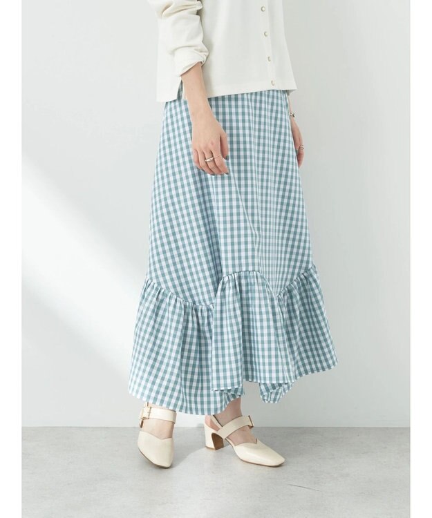 earth music&ecology イレヘムチェックスカート Green