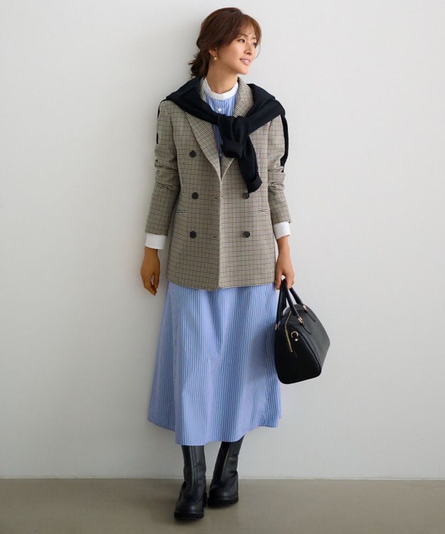 23区 シルクコットン ベーシック カーディガン ブラック系