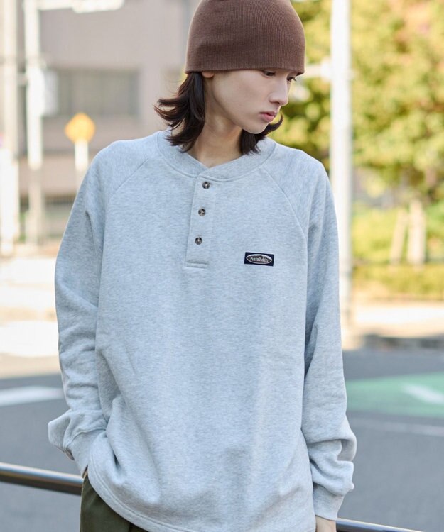 WEGO 【ユニセックス着用ITEM/MLサイズ展開/裏起毛】ショートドロストヘンリーネックプルオーバー アッシュグレー