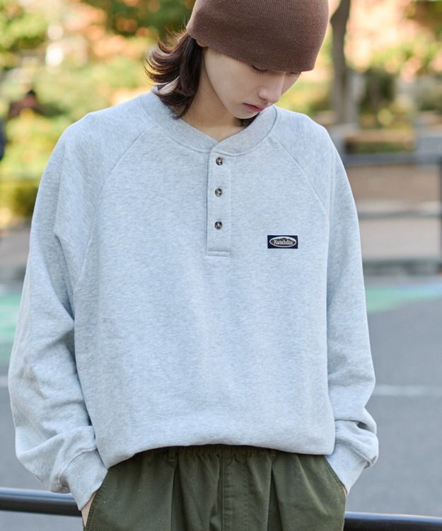 WEGO 【ユニセックス着用ITEM/MLサイズ展開/裏起毛】ショートドロストヘンリーネックプルオーバー アッシュグレー