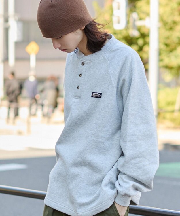 WEGO 【ユニセックス着用ITEM/MLサイズ展開/裏起毛】ショートドロストヘンリーネックプルオーバー アッシュグレー