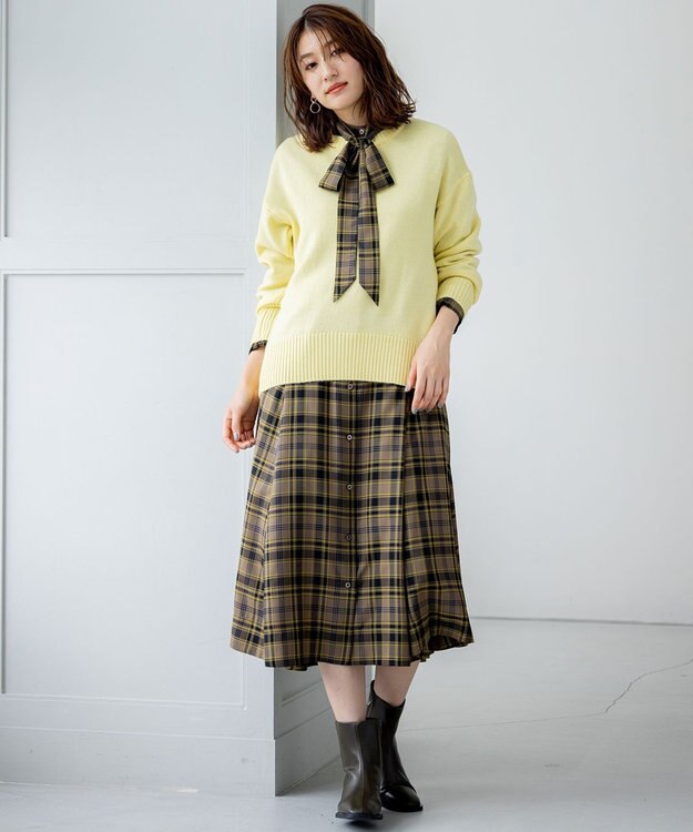 組曲 L シアーツイルチェック ワンピース ダークブラウン系3