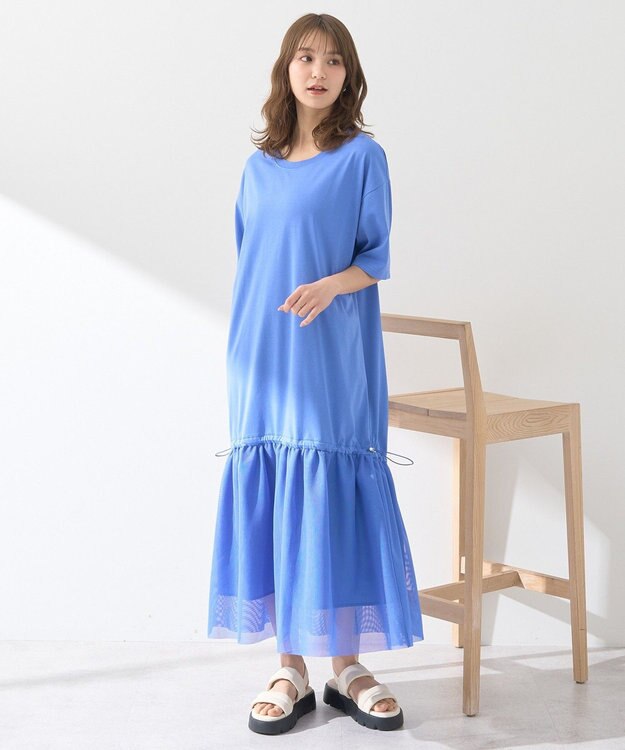 earth music&ecology メッシュドッキングワンピース Blue