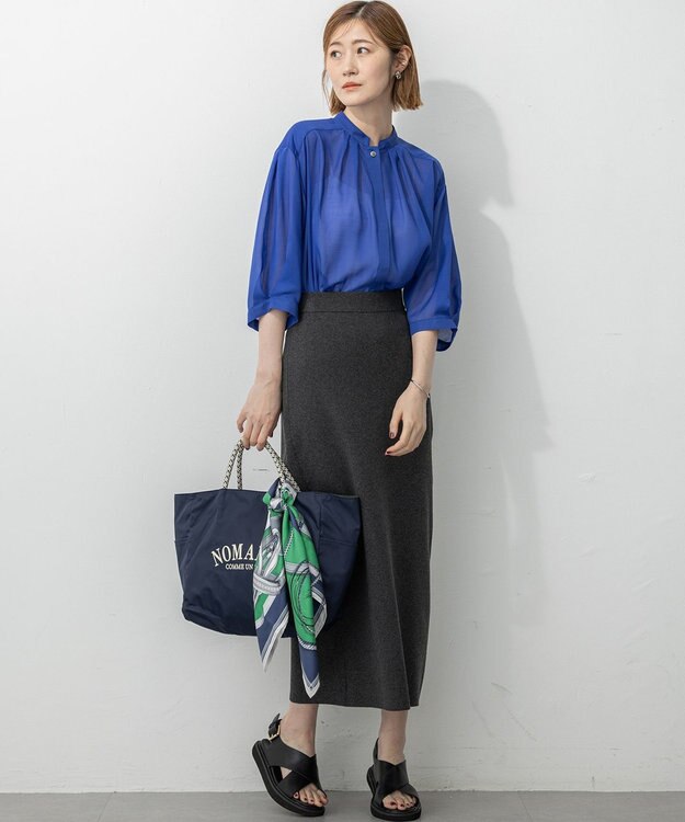 23区 【洗える】シアービエラ タックデザイン ブラウス ブルー系