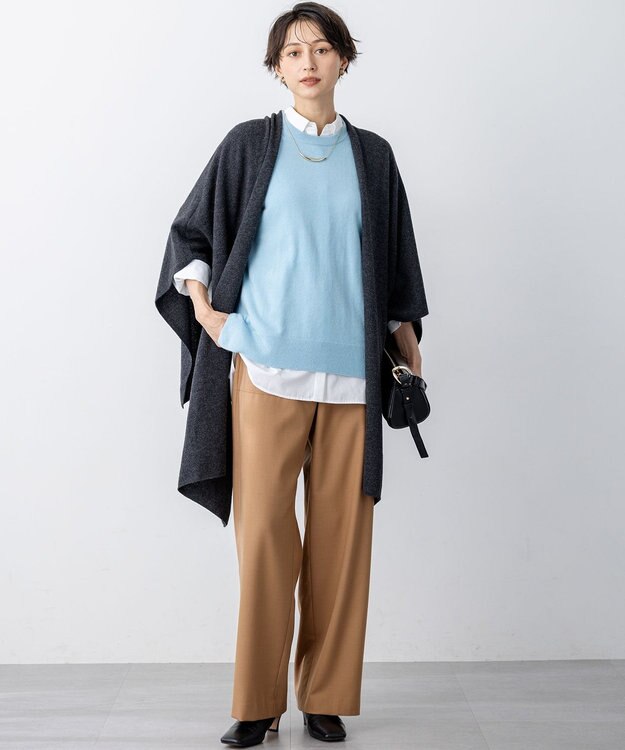 23区 L 【洗える】ナチュラルストレッチサキソニー ベイカー ドロスト パンツ キャメル系